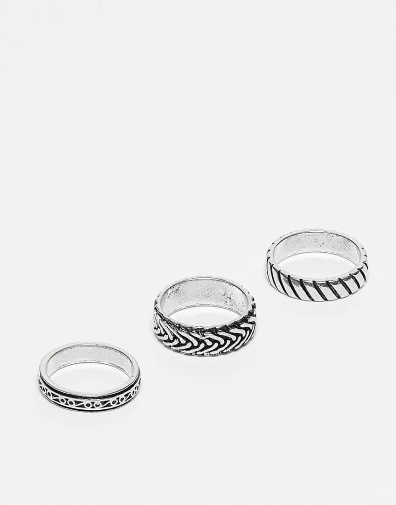 ASOS DESIGN - 3er-Pack Bandringe in polierter Silberoptik mit Prägung von ASOS DESIGN