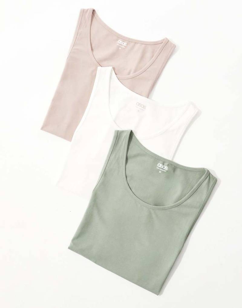 ASOS DESIGN - 3er-Pack Basic-Muskelshirts in verschiedenen Farben-Bunt von ASOS DESIGN