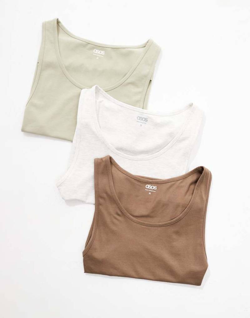 ASOS DESIGN - 3er-Pack Basic-Muskelshirts in verschiedenen Farben-Bunt von ASOS DESIGN