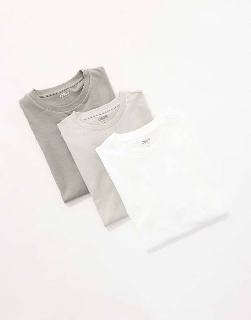 ASOS DESIGN - 3er-Pack Basic-T-Shirts in Khaki, Weiß und Grau-Bunt von ASOS DESIGN