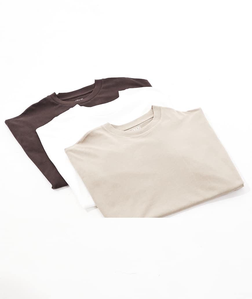 ASOS DESIGN - 3er-Pack Basic-T-Shirts in Weiß, Braun und Steinbeige mit Oversize-Schnitt-Bunt von ASOS DESIGN