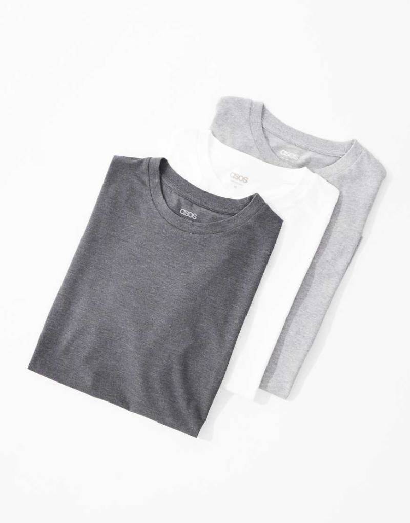 ASOS DESIGN - 3er-Pack Basic-T-Shirts in Weiß, Grau und Anthrazit-Bunt von ASOS DESIGN