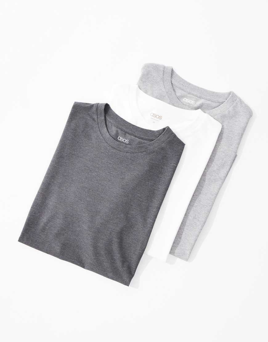 ASOS DESIGN - 3er-Pack Basic-T-Shirts in Weiß, Grau, Anthrazit-Bunt ASOS DESIGN - 3er-Pack Basic-T-Shirts in Weiß, Grau, Anthrazit-Bunt von ASOS DESIGN