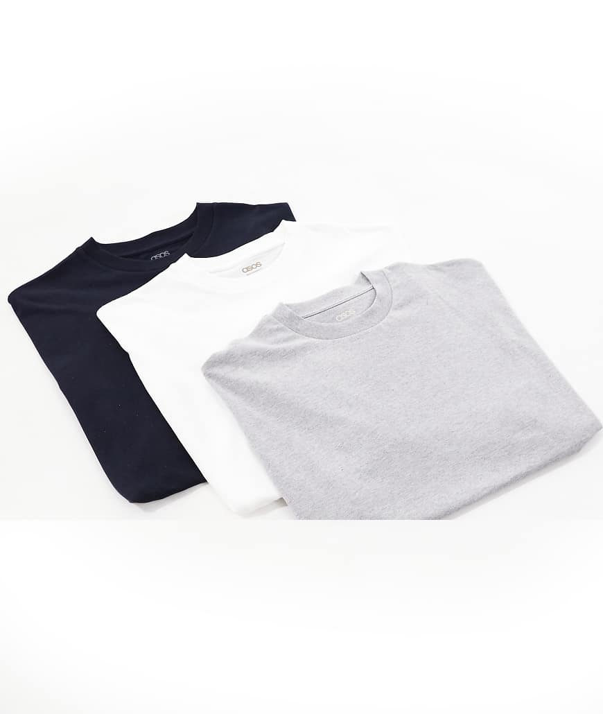 ASOS DESIGN - 3er-Pack Basic-T-Shirts in Weiß, Marineblau und meliertem Grau mit Oversize-Schnitt-Bunt ASOS DESIGN - 3er-Pack Basic-T-Shirts in Weiß, Marineblau und meliertem Grau mit Oversize-Schnitt-Bunt von ASOS DESIGN