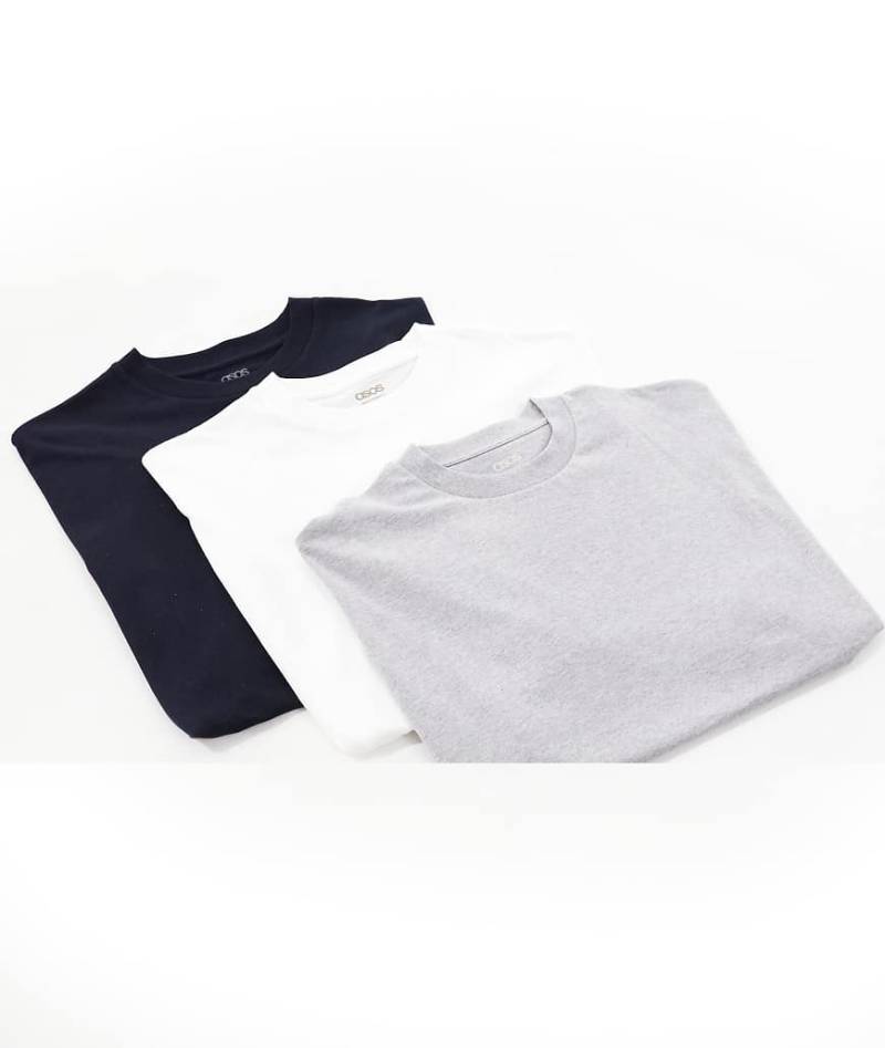 ASOS DESIGN - 3er-Pack Basic-T-Shirts in Weiß, Marineblau und meliertem Grau mit Oversize-Schnitt-Bunt von ASOS DESIGN