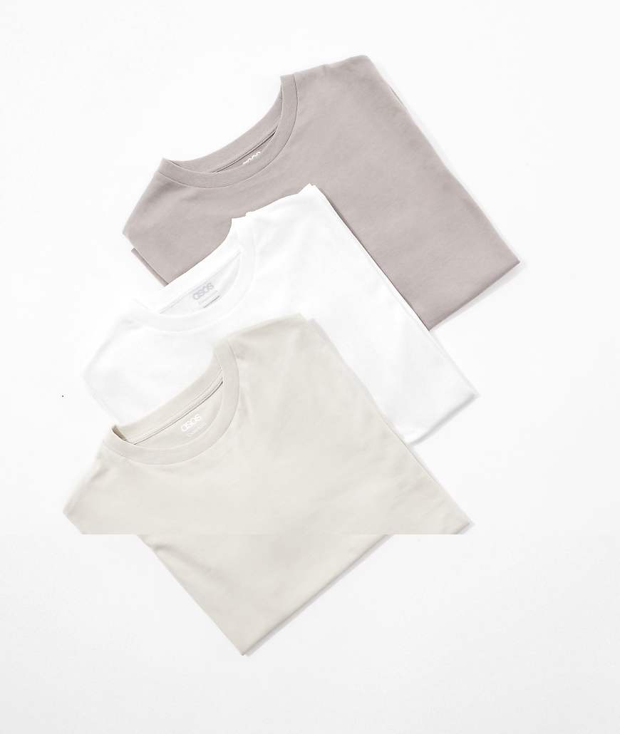 ASOS DESIGN - 3er-Pack Basic-T-Shirts in Weiß, Steinfarben und Beige mit Rundhalsausschnitt-Bunt von ASOS DESIGN