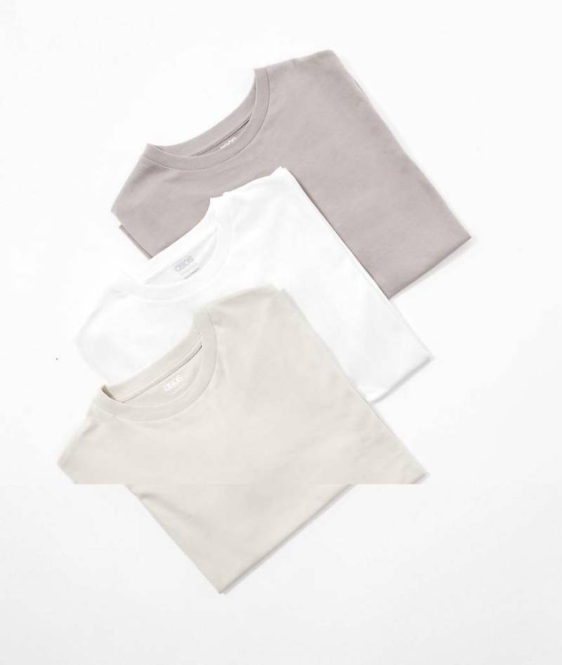 ASOS DESIGN - 3er-Pack Basic-T-Shirts in Weiß, Steinfarben und Beige mit Rundhalsausschnitt-Bunt von ASOS DESIGN