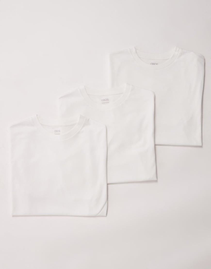ASOS DESIGN - 3er-Pack Basic-T-Shirts in Weiß mit Regular-Fit-Schnitt von ASOS DESIGN