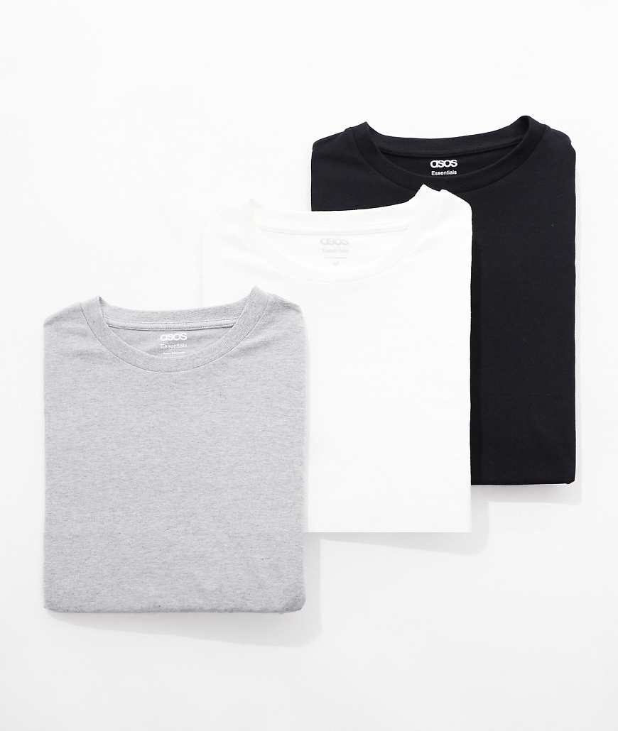 ASOS DESIGN - 3er-Pack Basic-T-Shirts in meliertem Grau, Schwarz und Weiß mit Rundhalsausschnitt-Bunt von ASOS DESIGN
