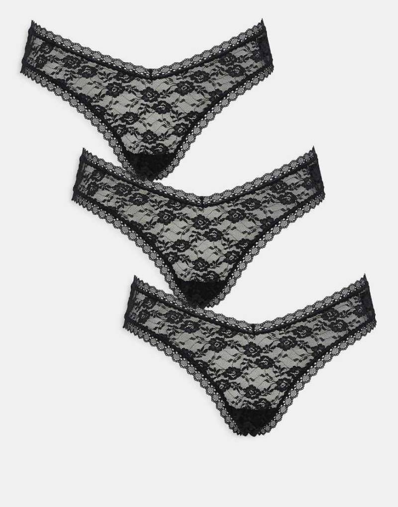 ASOS DESIGN - 3er-Pack Brazilian-Cut-Slips aus Spitze in Schwarz von ASOS DESIGN