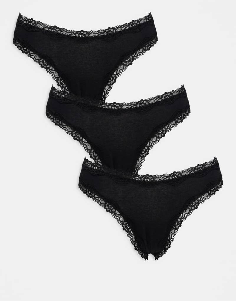 ASOS DESIGN - 3er-Pack Tangas in Schwarz mit Spitzenborte von ASOS DESIGN