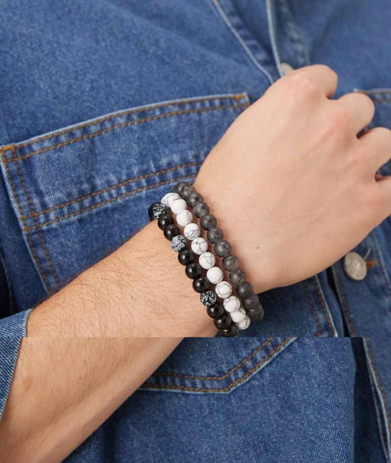 ASOS DESIGN - 3er-Pack Perlenarmbänder in Schwarzweiß-Tönen-Bunt von ASOS DESIGN