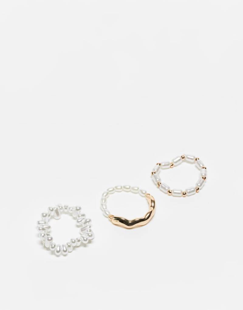 ASOS DESIGN - 3er-Pack Ringe mit winzigen Zierperlen-Goldfarben von ASOS DESIGN