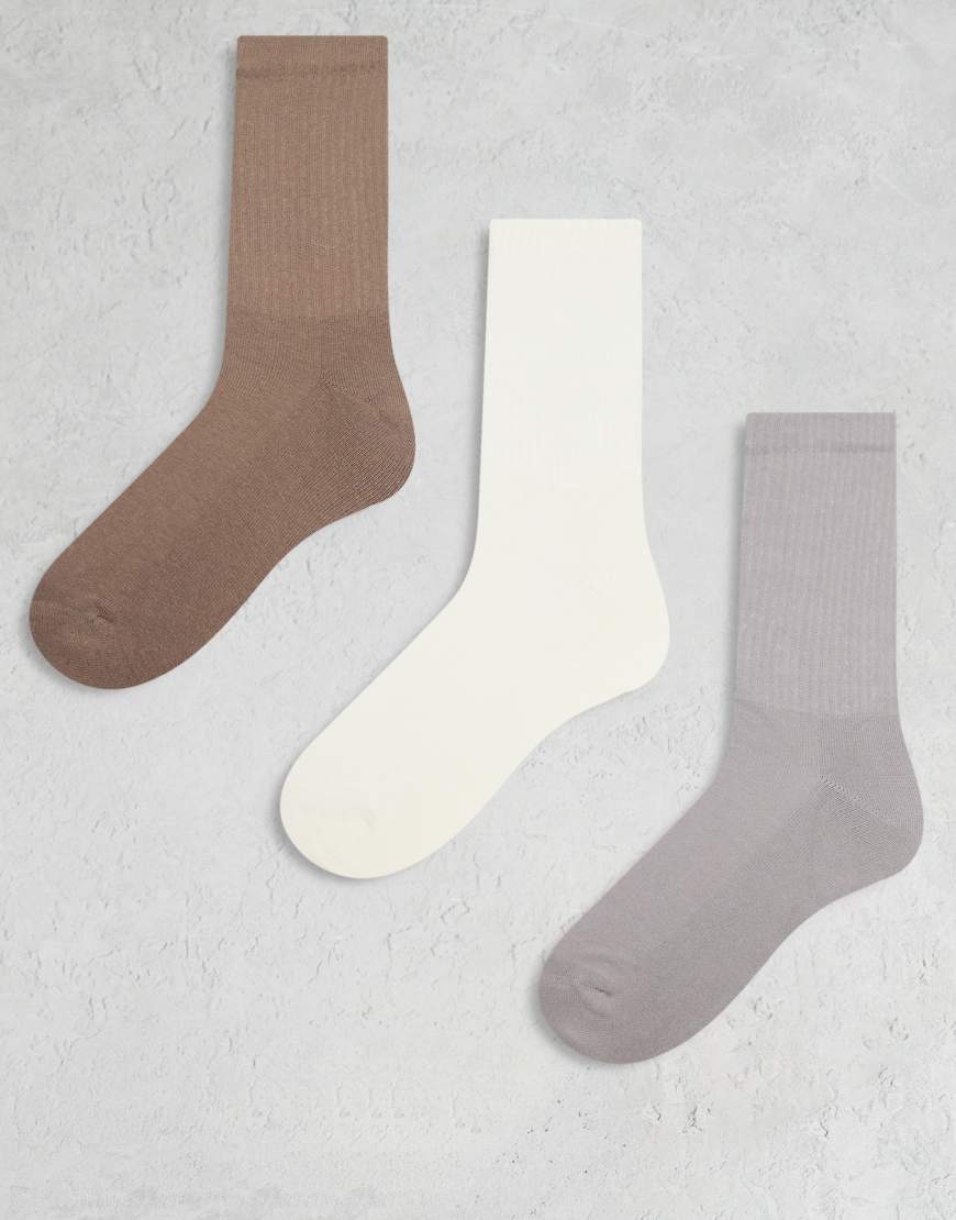 ASOS DESIGN - 3er-Pack Socken in Braun, Stein und Creme-Bunt von ASOS DESIGN