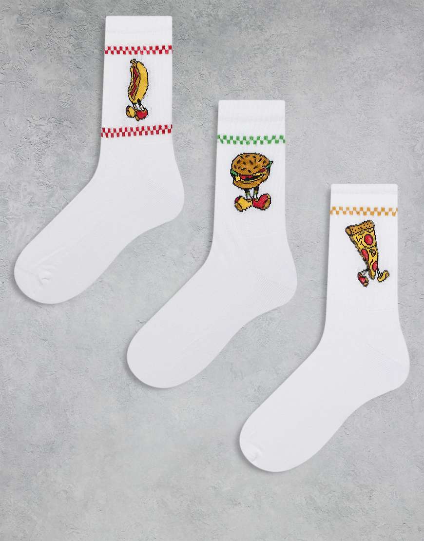 ASOS DESIGN - 3er-Pack Socken in Weiß mit Fast-Food-Figuren und Stickerei von ASOS DESIGN