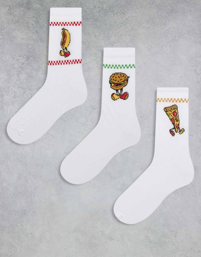 ASOS DESIGN - 3er-Pack Socken in Weiß mit Fast-Food-Figuren und Stickerei von ASOS DESIGN