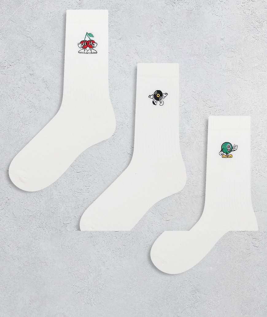ASOS DESIGN - 3er-Pack Socken in Weiß mit Figuren-Grafiken von ASOS DESIGN