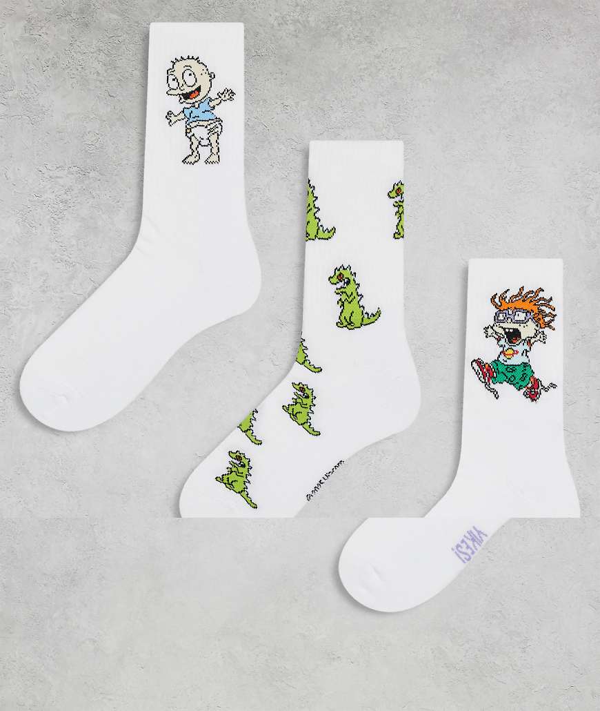 ASOS DESIGN - 3er-Pack Socken in Weiß mit Rugrats-Motiven von ASOS DESIGN