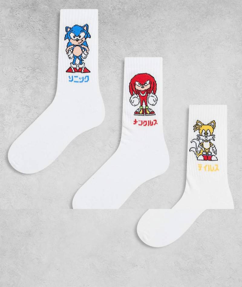 ASOS DESIGN - 3er-Pack Socken in Weiß mit Sonic-Grafik von ASOS DESIGN