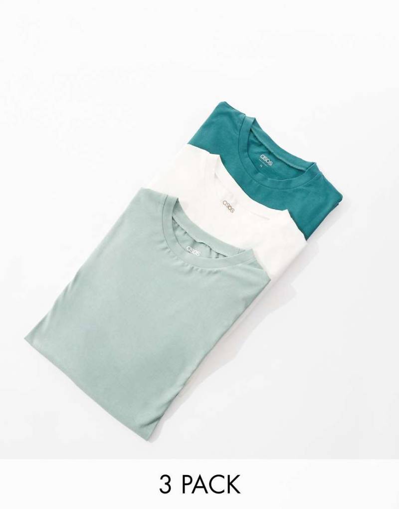 ASOS DESIGN - Essential - 3er-Pack T-Shirts in mehreren Farben mit Rundhalsausschnitt-Bunt von ASOS DESIGN
