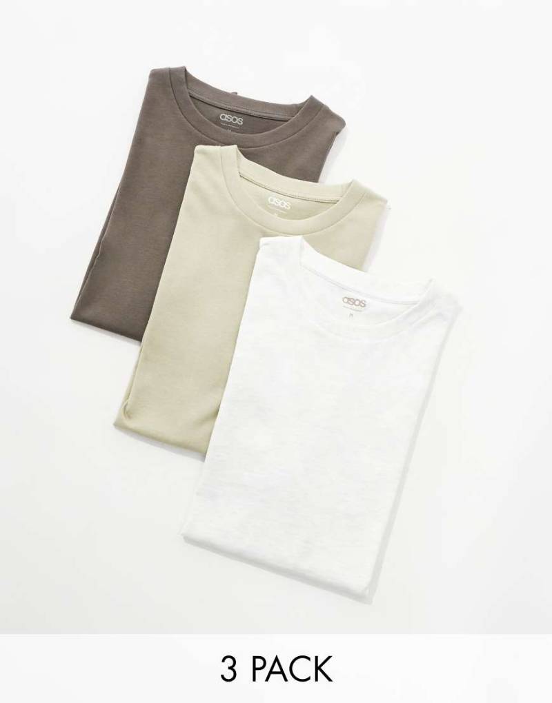 ASOS DESIGN - Essential - 3er-Pack T-Shirts in mehreren Farben mit Rundhalsausschnitt-Bunt von ASOS DESIGN