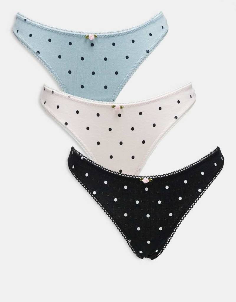 ASOS DESIGN - 3er-Pack Tanga aus Pointelle-Strick in Rosa, Blau und Schwarz mit hohem Beinausschnitt-Bunt von ASOS DESIGN