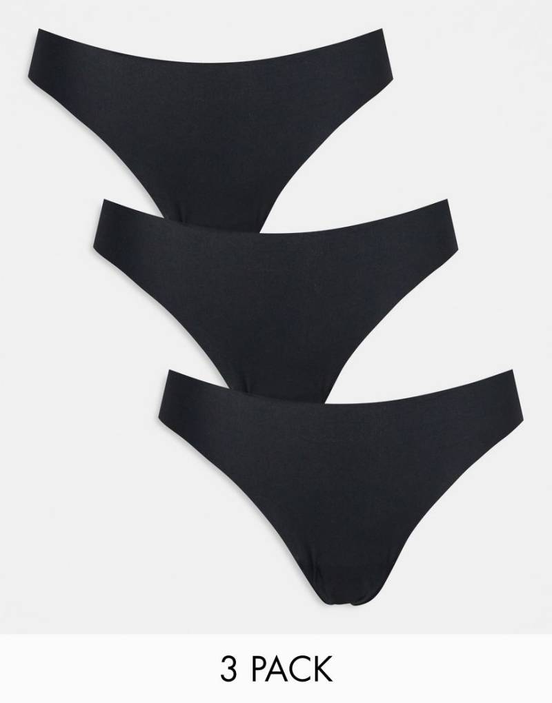 ASOS DESIGN - 3er-Pack Tangas aus sich nicht abzeichnendem Stoff und Spitze in Schwarz von ASOS DESIGN