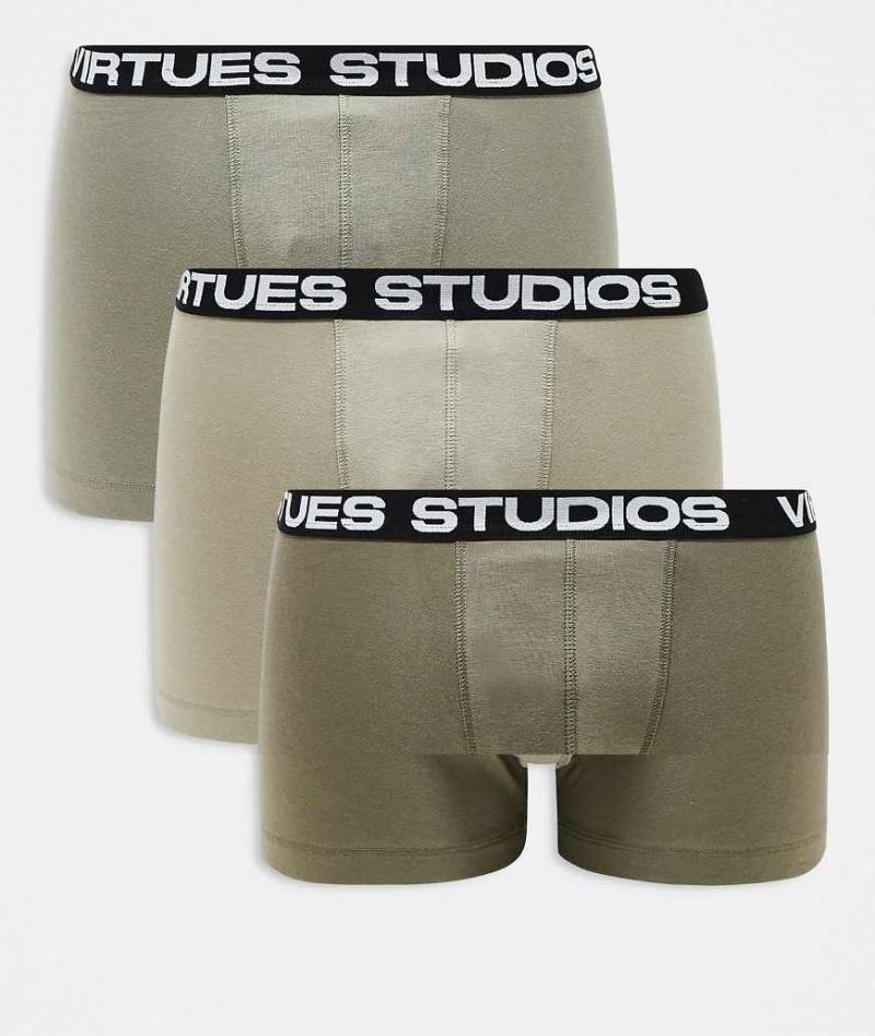 ASOS DESIGN - 3er-Pack Unterhosen in Khaki mit bedrucktem Bund-Grün von ASOS DESIGN