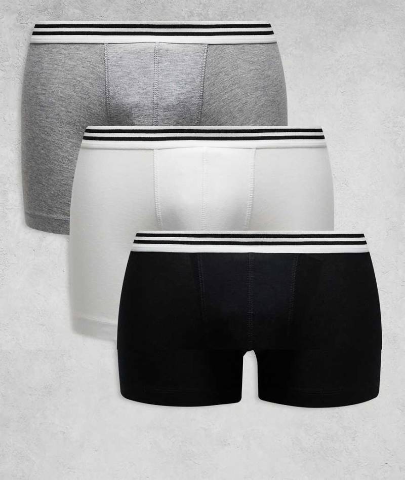 ASOS DESIGN - 3er-Pack Unterhosen in Schwarz, Weiß und Grau mit gestreiftem Bund-Bunt von ASOS DESIGN