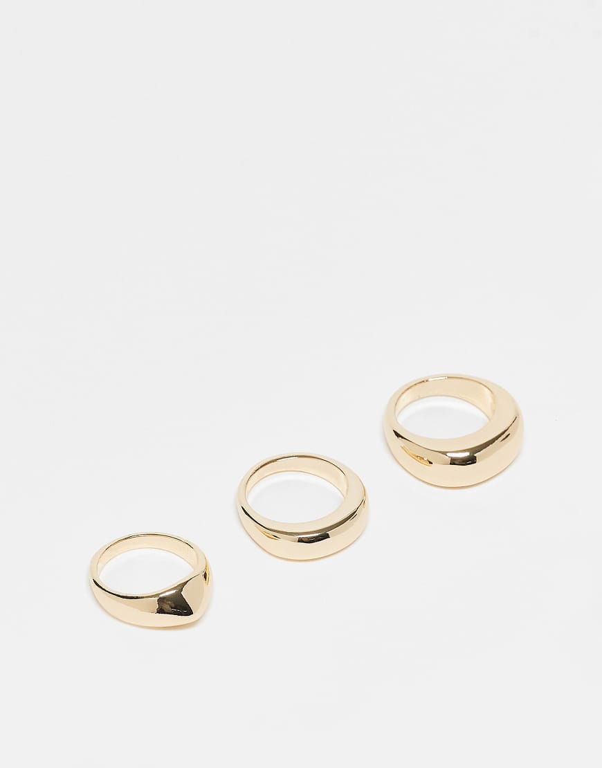 ASOS DESIGN - 3er-Pack bauschige minimalistische Ringe in Goldoptik-Goldfarben von ASOS DESIGN