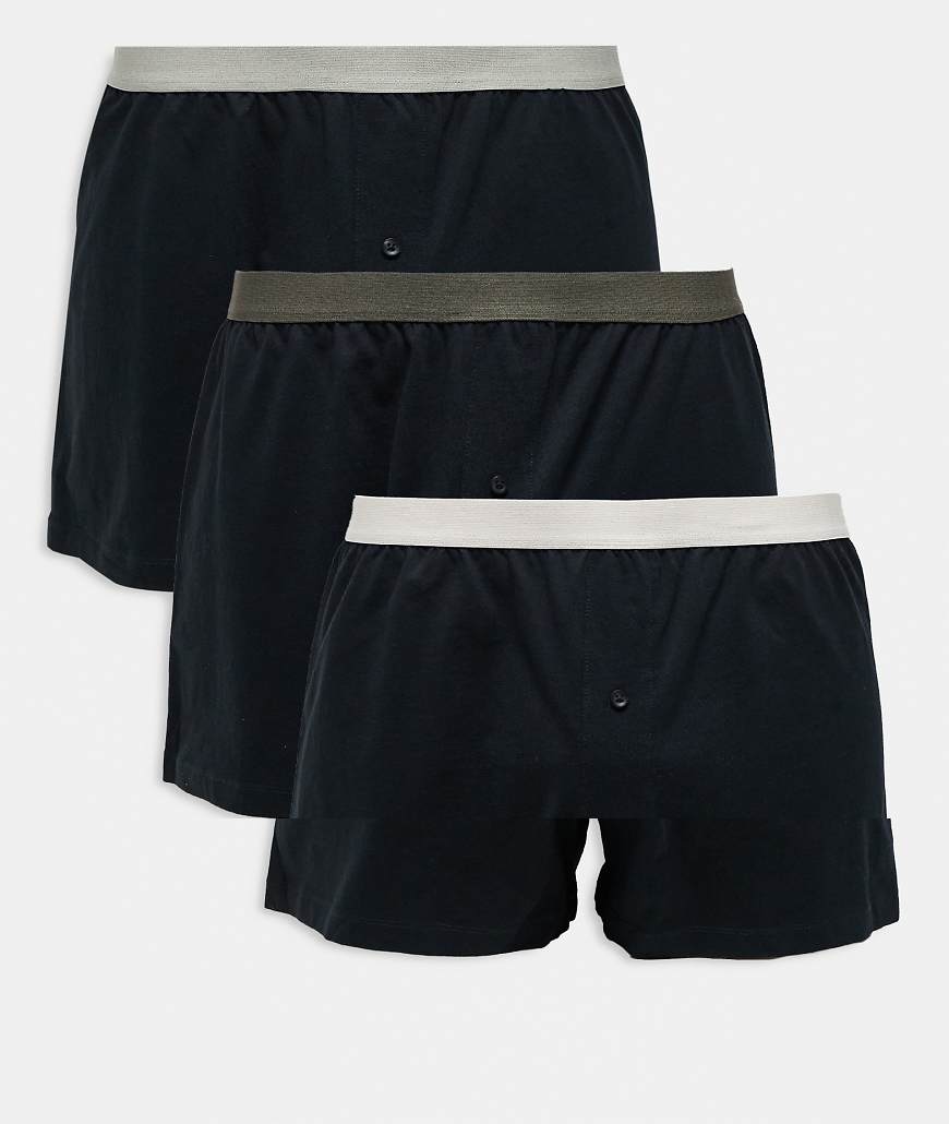 ASOS DESIGN - 3er-Pack enge Boxershorts in Schwarz mit farbigem Bund ASOS DESIGN - 3er-Pack enge Boxershorts in Schwarz mit farbigem Bund von ASOS DESIGN