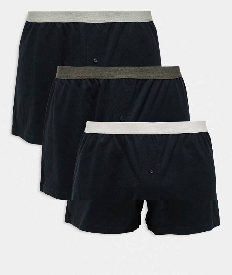 ASOS DESIGN - 3er-Pack enge Boxershorts in Schwarz mit farbigem Bund von ASOS DESIGN