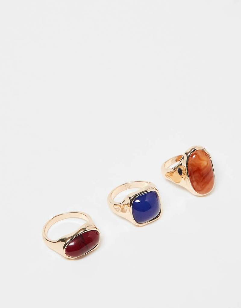 ASOS DESIGN - 3er-Pack goldfarbene Ringe mit verschiedenen künstlichen Halbedelsteinen von ASOS DESIGN