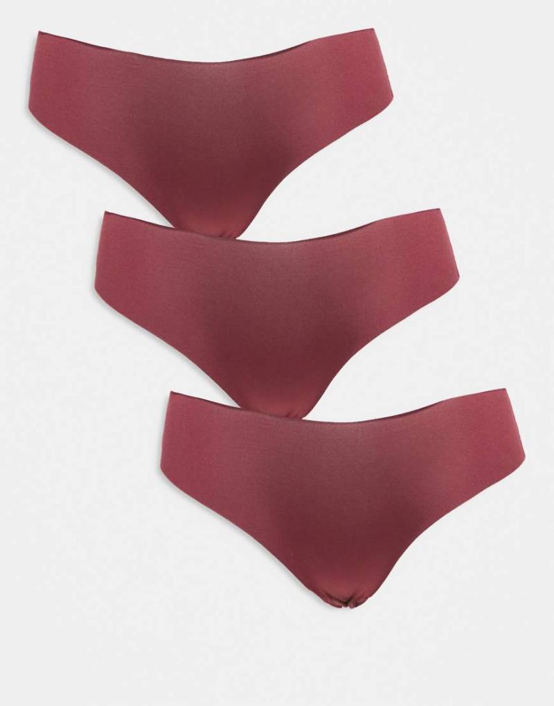 ASOS DESIGN - 3er-Pack nahtlose brasilianische Slips in Burgunderrot mit Spitze-Bunt von ASOS DESIGN