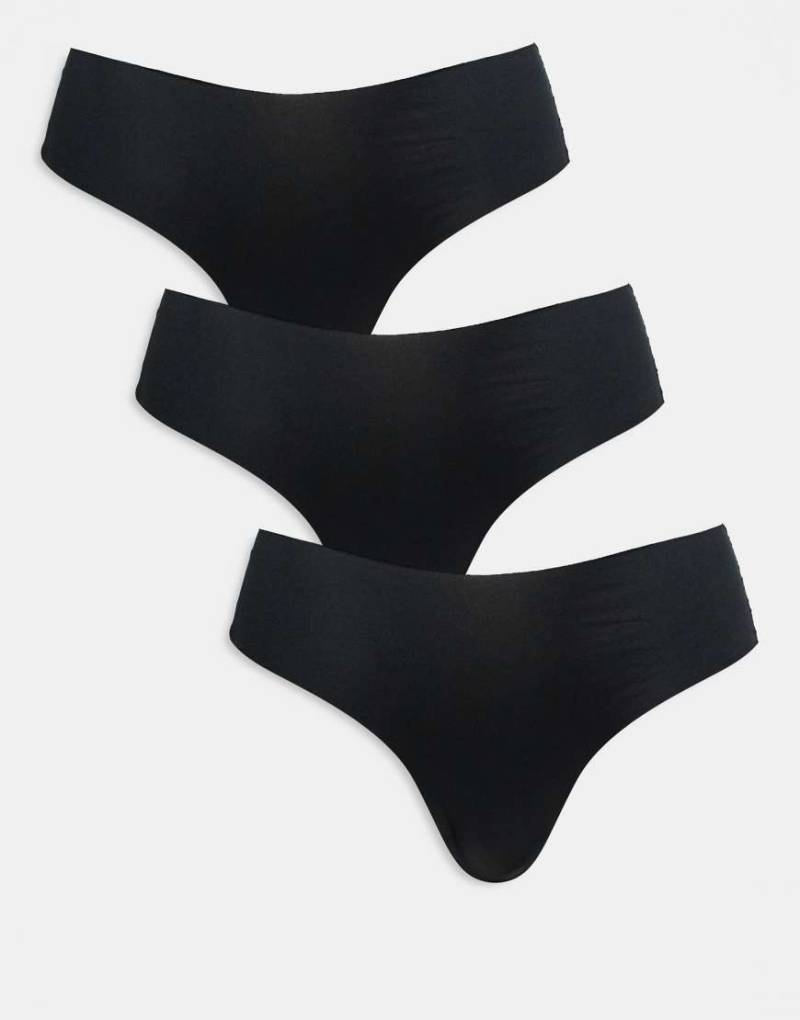 ASOS DESIGN - 3er-Pack sich nicht abzeichnende Brazilian-Slips in Schwarz mit Spitze von ASOS DESIGN