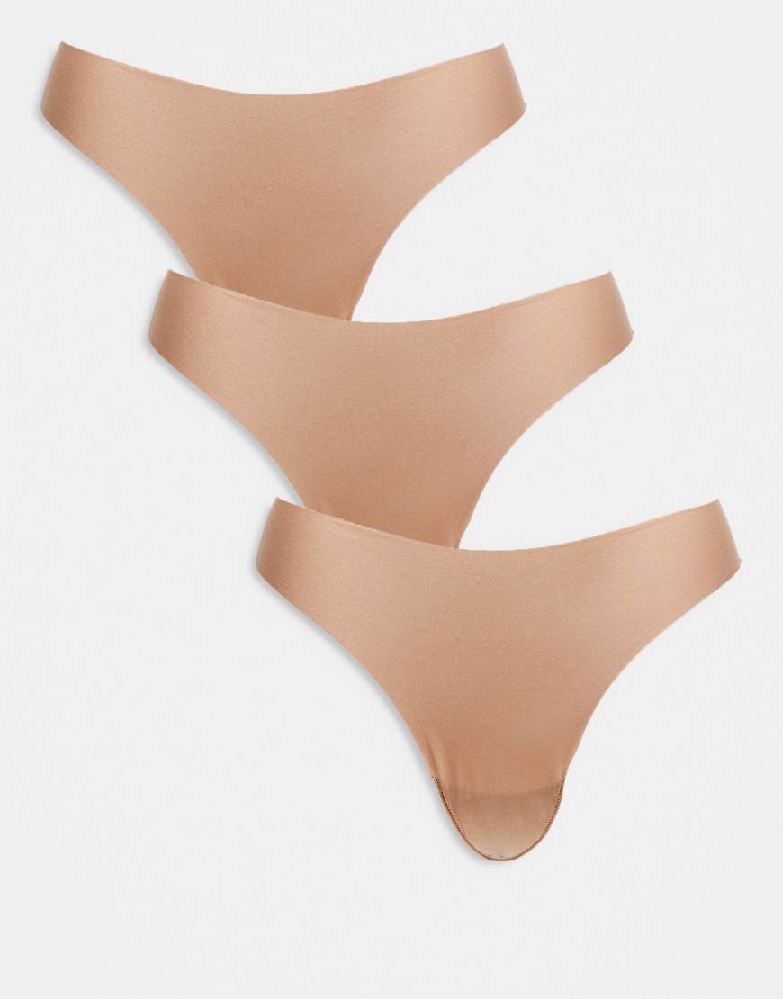 ASOS DESIGN - 3er-Pack sich nicht abzeichnende Spitzen-Tangas in Beige-Neutral von ASOS DESIGN