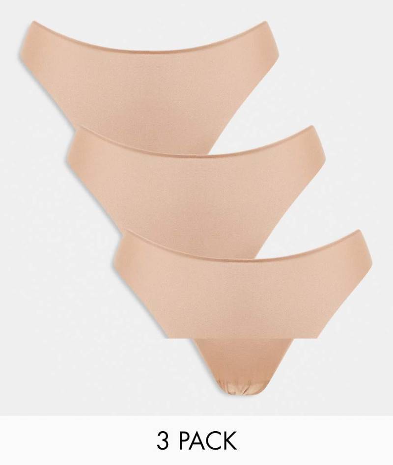 ASOS DESIGN - 3er-Pack sich nicht abzeichnende Spitzen-Tangas in Beige-Neutral von ASOS DESIGN
