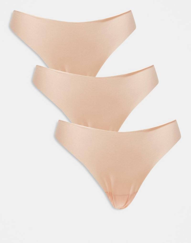 ASOS DESIGN - 3er-Pack sich nicht abzeichnende Spitzen-Tangas in Beige-Neutral von ASOS DESIGN