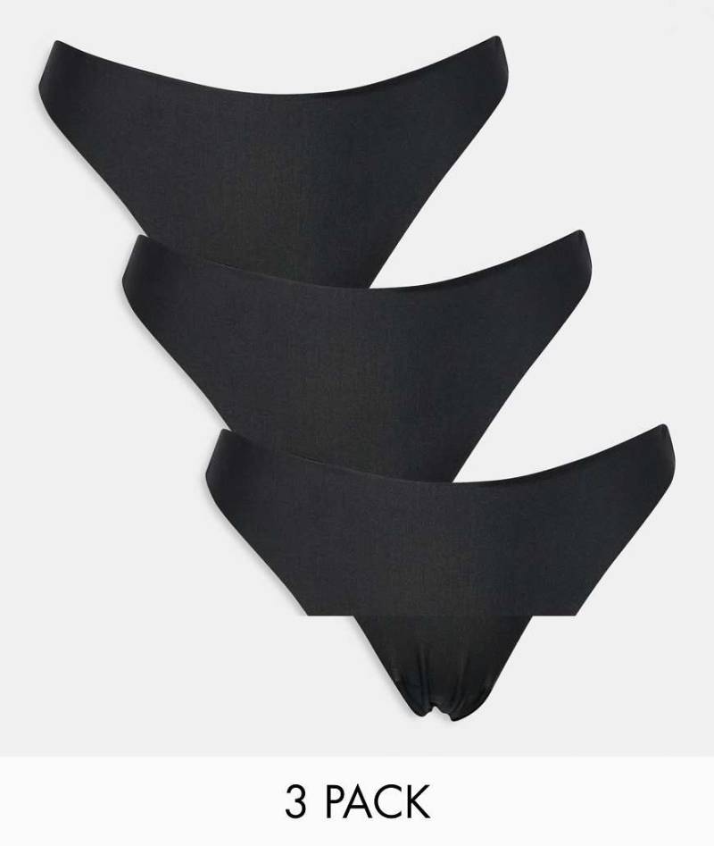ASOS DESIGN - 3er-Pack sich nicht abzeichnende Spitzen-Tangas in Schwarz von ASOS DESIGN