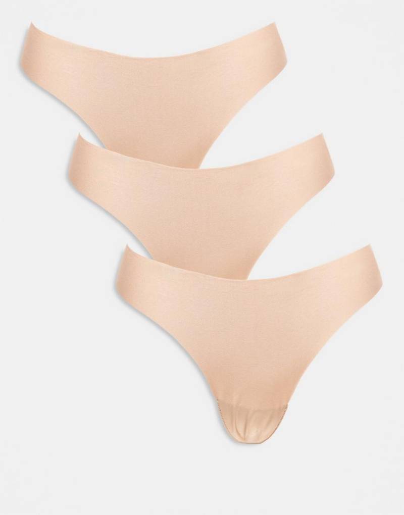 ASOS DESIGN - 3er-Pack sich nicht abzeichnende Tangas in Beige-Neutral von ASOS DESIGN