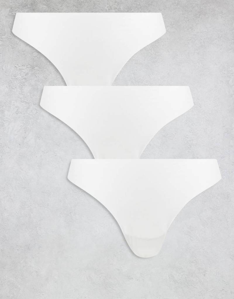 ASOS DESIGN - 3er-Pack sich nicht abzeichnende Tangas in Weiß mit Spitze von ASOS DESIGN