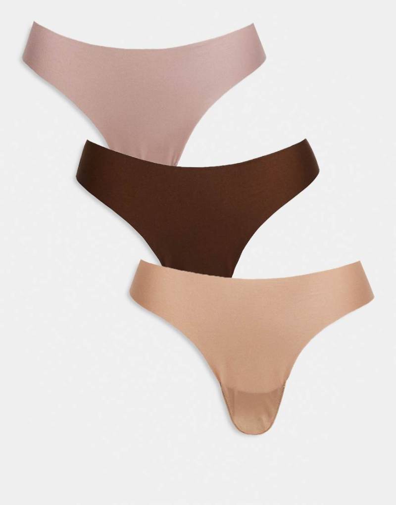 ASOS DESIGN - 3er-Pack sich nicht abzeichnende Tangas in neutralen Farben-Bunt von ASOS DESIGN