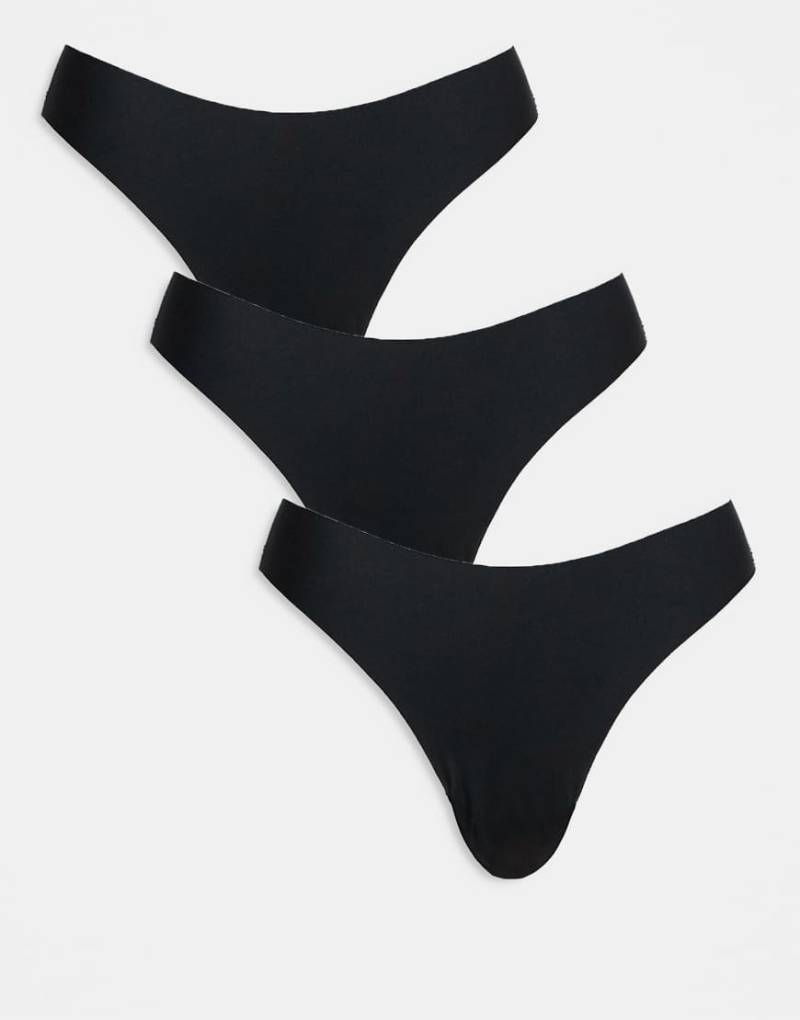 ASOS DESIGN - 3er-Pack sich nicht abzeichnender Spitzen-Tangas in Schwarz von ASOS DESIGN
