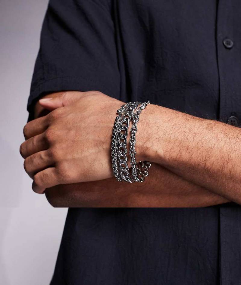 ASOS DESIGN - 3er-Pack silberfarbene Kettenarmbänder in verschiedenen Designs von ASOS DESIGN