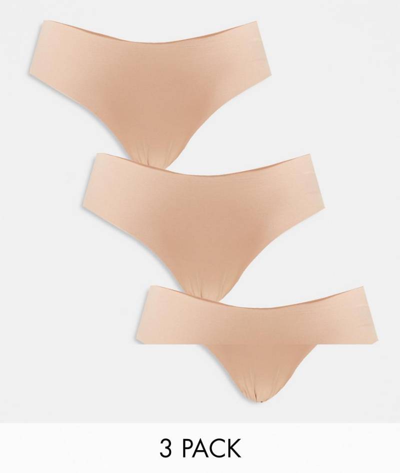 ASOS DESIGN - 3er-Pack unsichtbare Brazilian Slips in Beige mit Spitze-Neutral von ASOS DESIGN
