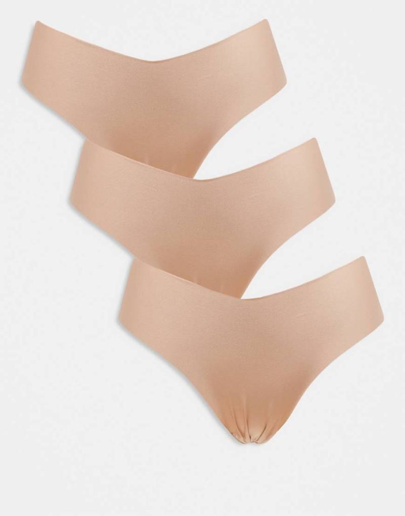 ASOS DESIGN - 3er-Pack unsichtbare Brazilian Slips in Beige mit Spitze-Neutral von ASOS DESIGN