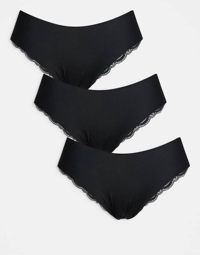 ASOS DESIGN - 3er-Pack unsichtbare Brazilian Slips in Schwarz mit Spitze von ASOS DESIGN