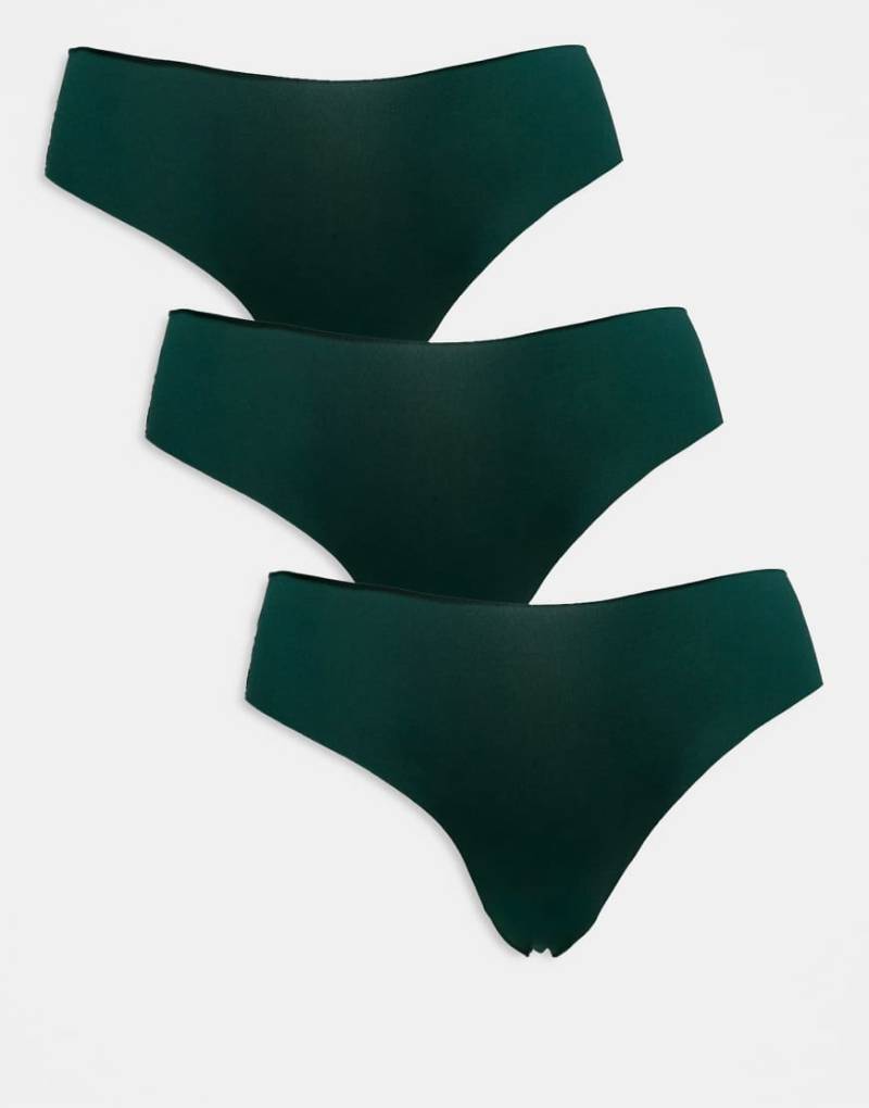 ASOS DESIGN - 3er-Pack unsichtbare Brazilian Slips in Tannengrün mit Spitze-Bunt von ASOS DESIGN