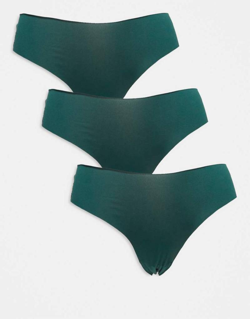 ASOS DESIGN - 3er-Pack unsichtbare Brazilian Slips in Tannengrün mit Spitze-Bunt von ASOS DESIGN