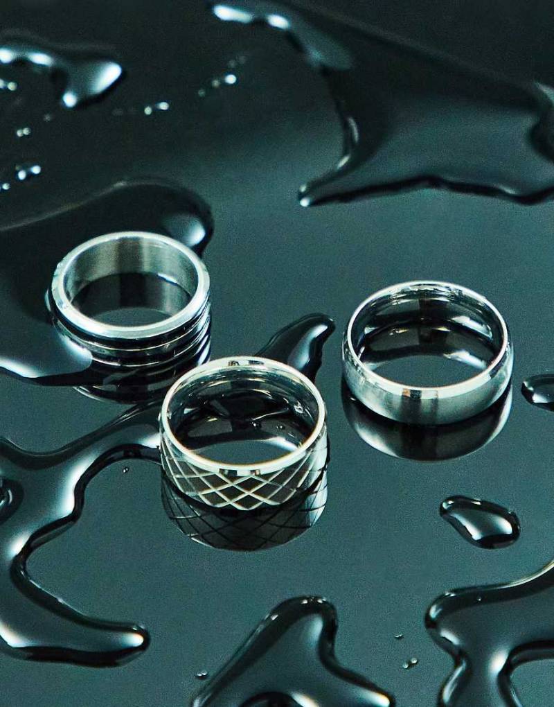 ASOS DESIGN - 3er-Set mit Bandringen aus wasserfestem Edelstahl in Silber von ASOS DESIGN